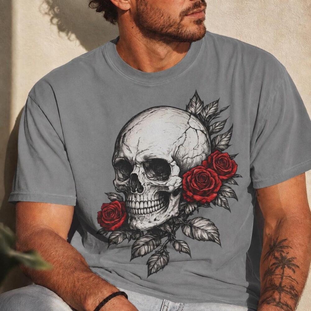Skull Graphic Tee,  Halloween Shirt, Skull And Roses Shirt, Retro Skull